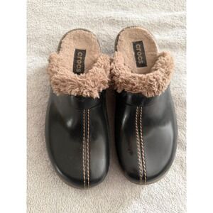Crocs Eva Black Faux Fur Lined Clogs Platform Wedge Mules 11552‎ Womens 8